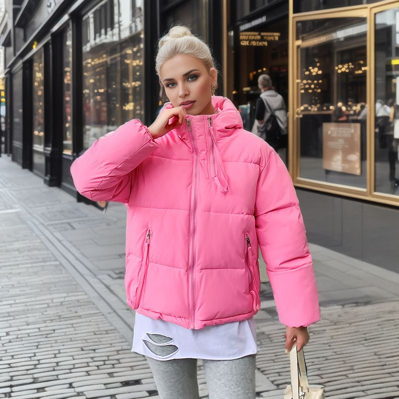 Damen modische Pufferjacke mit verstellbarer Kapuze und dicken Isolierungen Stilzeits