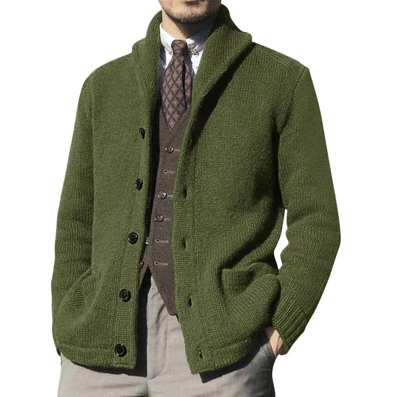 Herren Strickjacke im modernen Casual-Stil mit Schalkragen Stilzeits