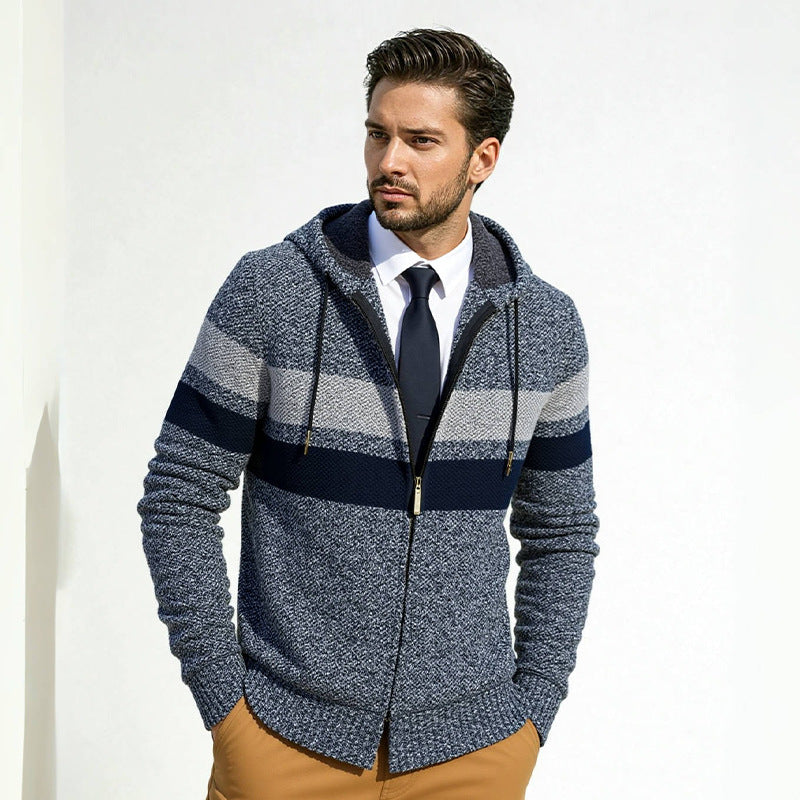 Herren Strickjacke mit Kapuze und modischem Zipper Stilzeits