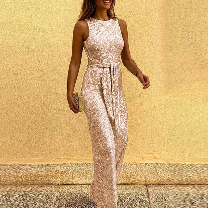Damen Glitzerndes Abendkleid mit elegantem Taillengürtel Stilzeits