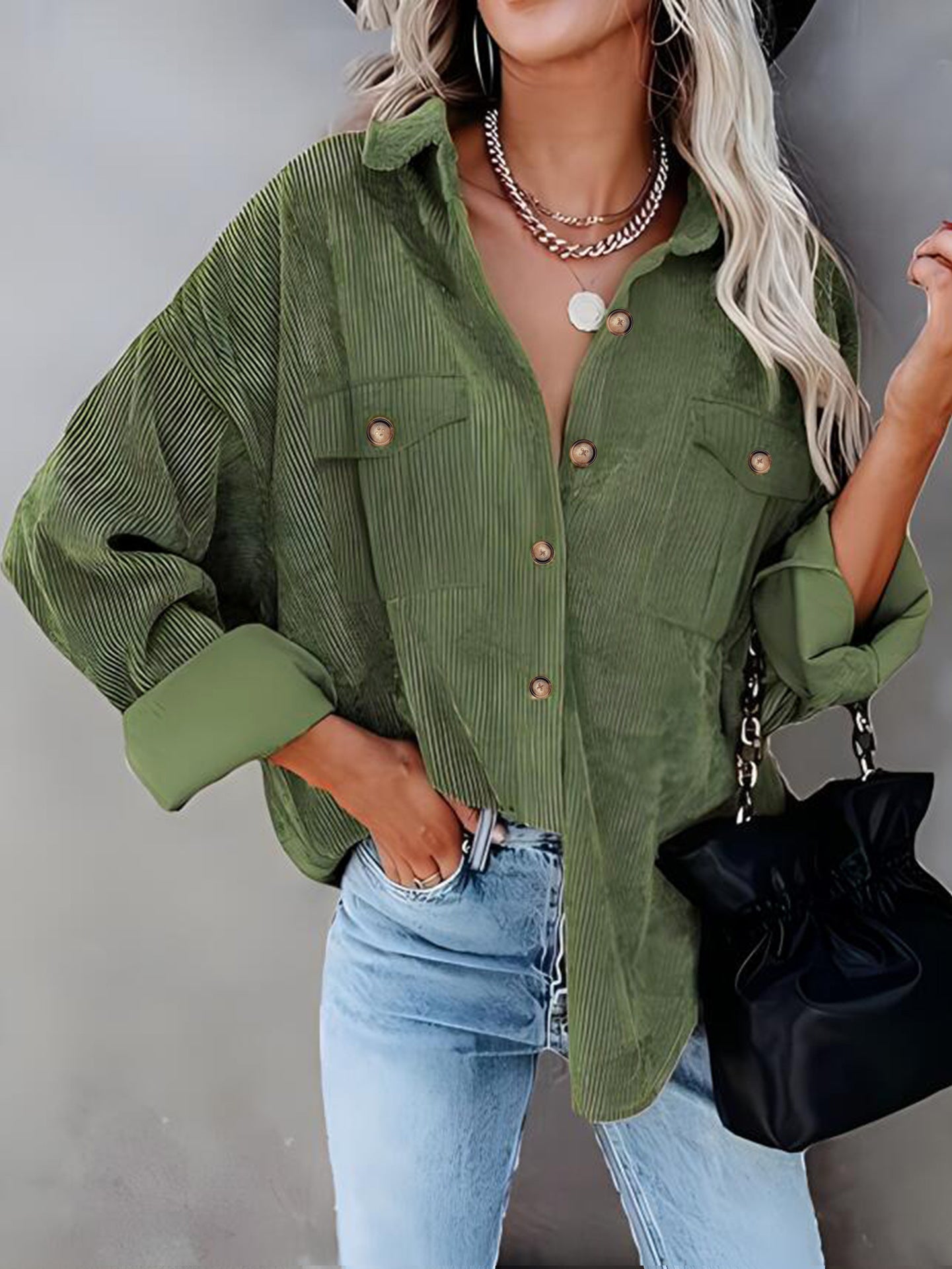 Damen Cordhemdjacke mit doppelter Brusttasche Stilzeits