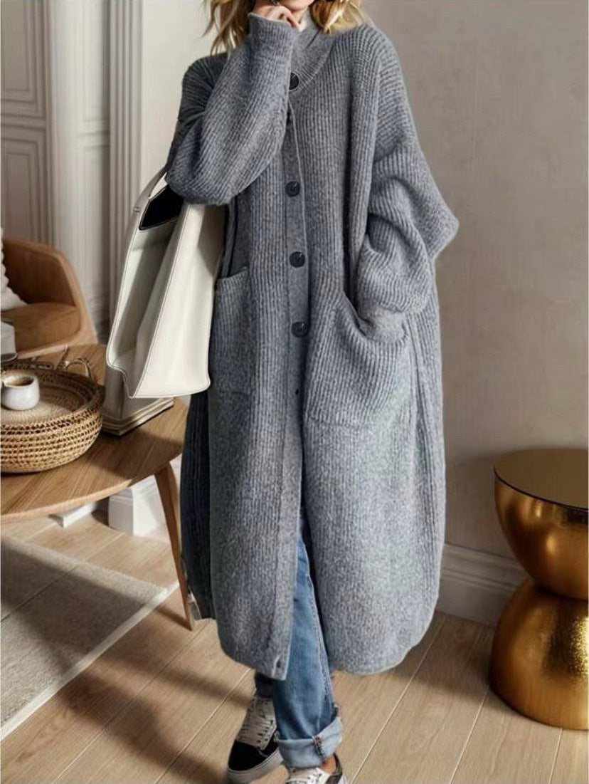 Damen Modische Strickjacke mit großzügigen Taschen und Knopfdetail Stilzeits