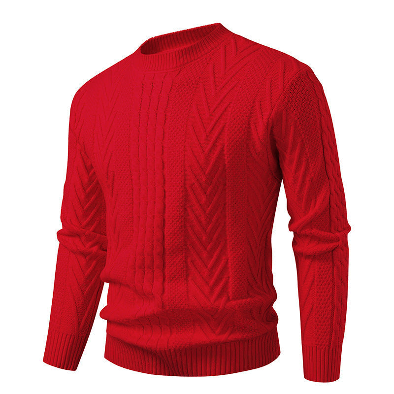Herren Grobstrickpullover mit Zopfmuster und Rundhalsausschnitt Stilzeits