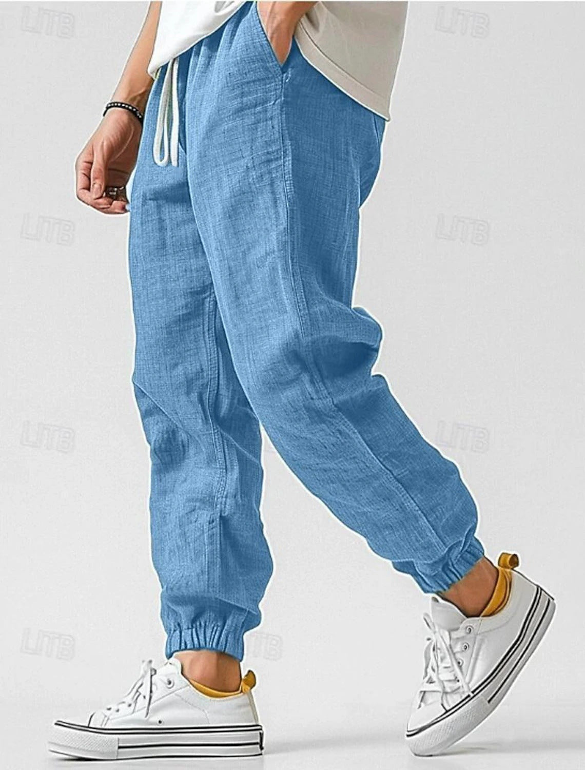 Herren Bequeme Leinenhose mit elastischem Bund und seitlichen Taschen Stilzeits