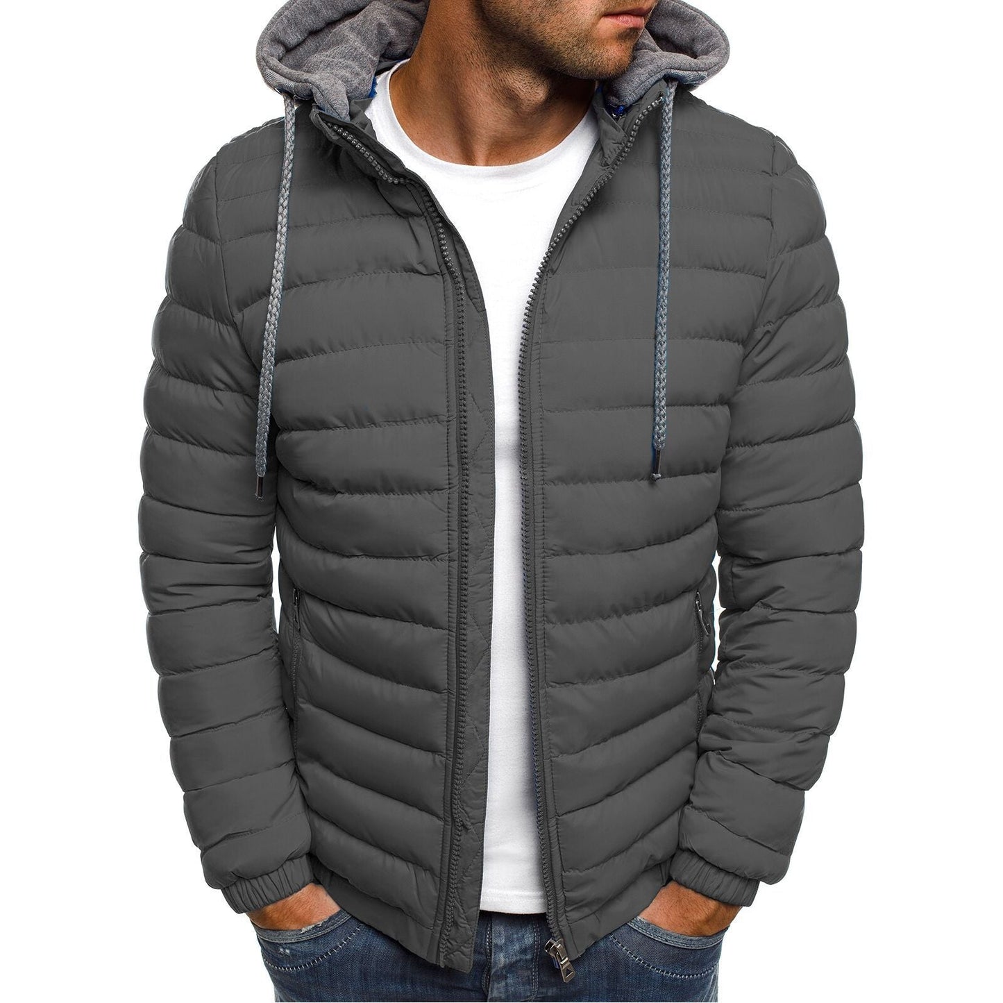 Herren Leichte Steppjacke mit abnehmbarer Kapuze Stilzeits