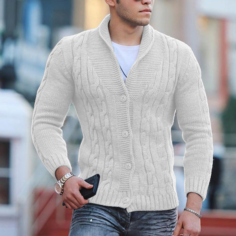 Herren Strickjacke mit einzigartigem Zopfmuster und modischem Schalkragen Stilzeits