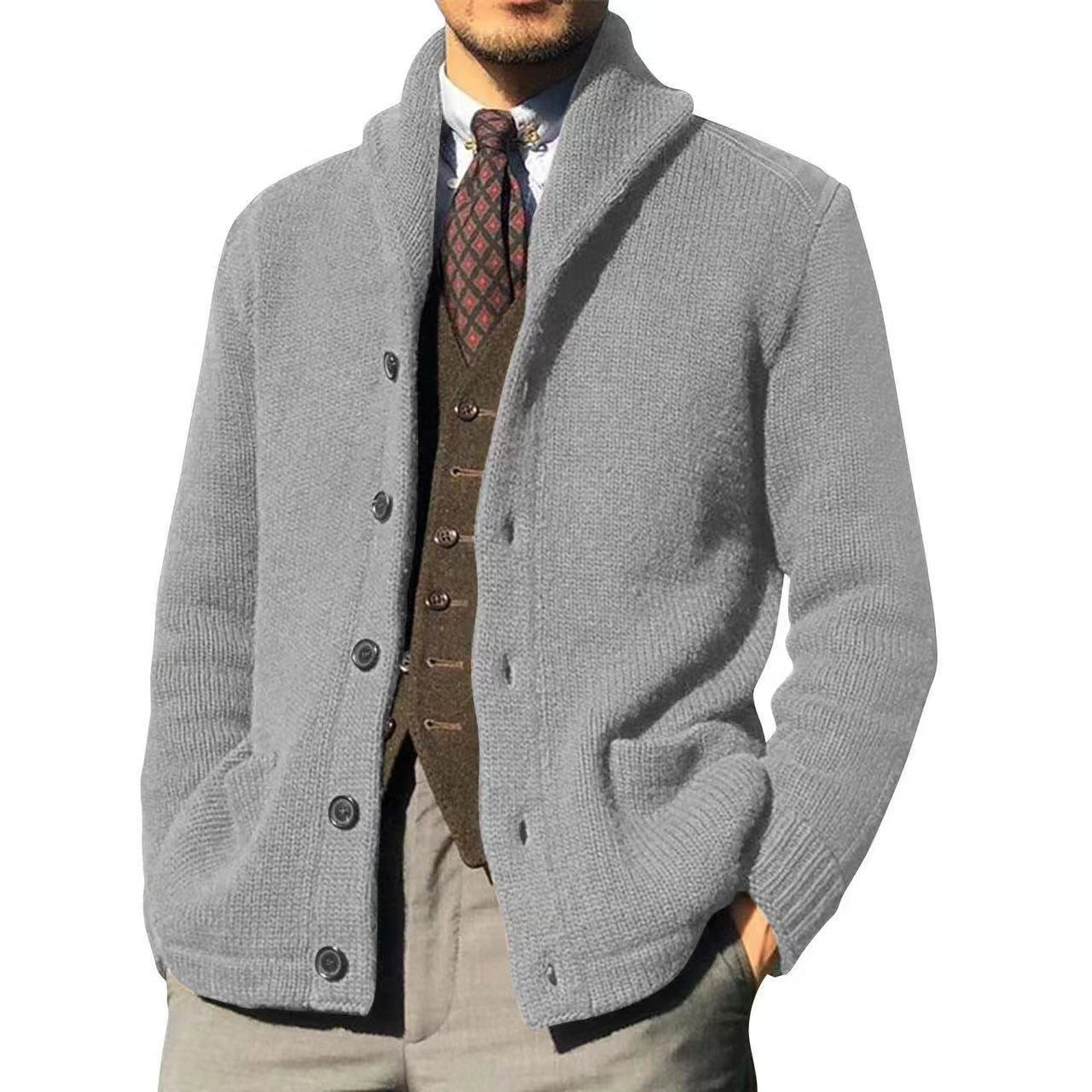 Herren Strickjacke im modernen Casual-Stil mit Schalkragen Stilzeits