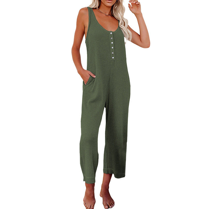 Damen Jumpsuit mit Knopfleiste und praktischen Taschen Stilzeits