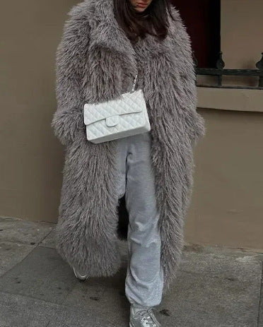 Damen Flauschiger Oversized-Mantel aus Kunstpelz Stilzeits