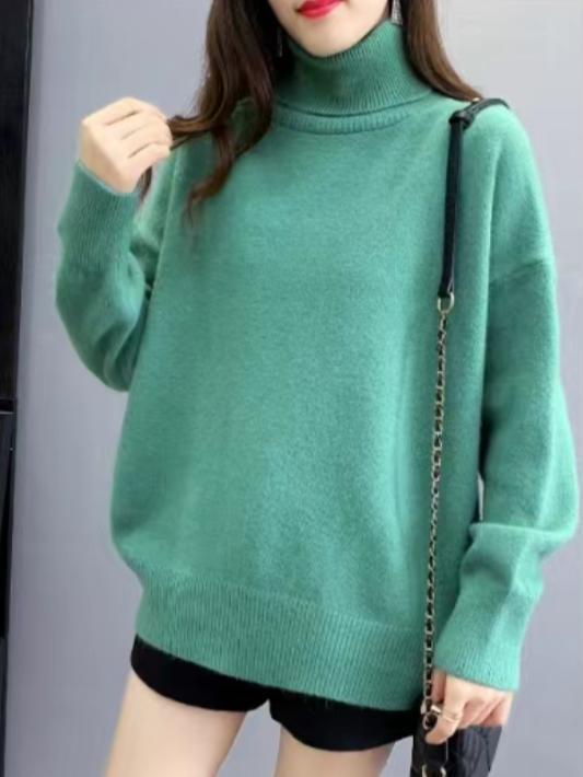 Damen Oversized Pullover mit hohem Kragen und Puffärmeln Stilzeits