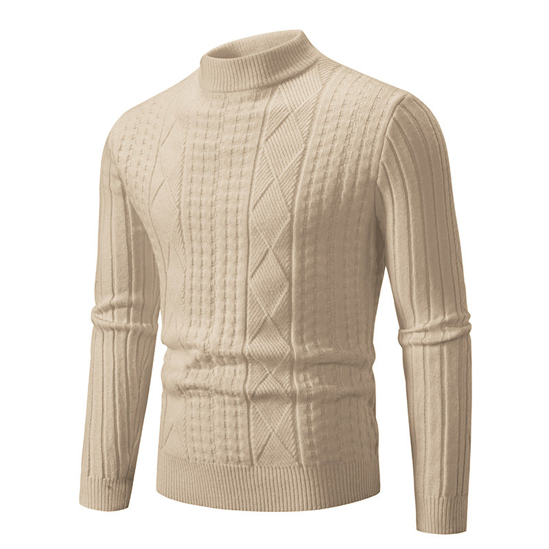 Herren Grobstrickpullover mit modernem Zopfmuster und hohem Kragen Stilzeits