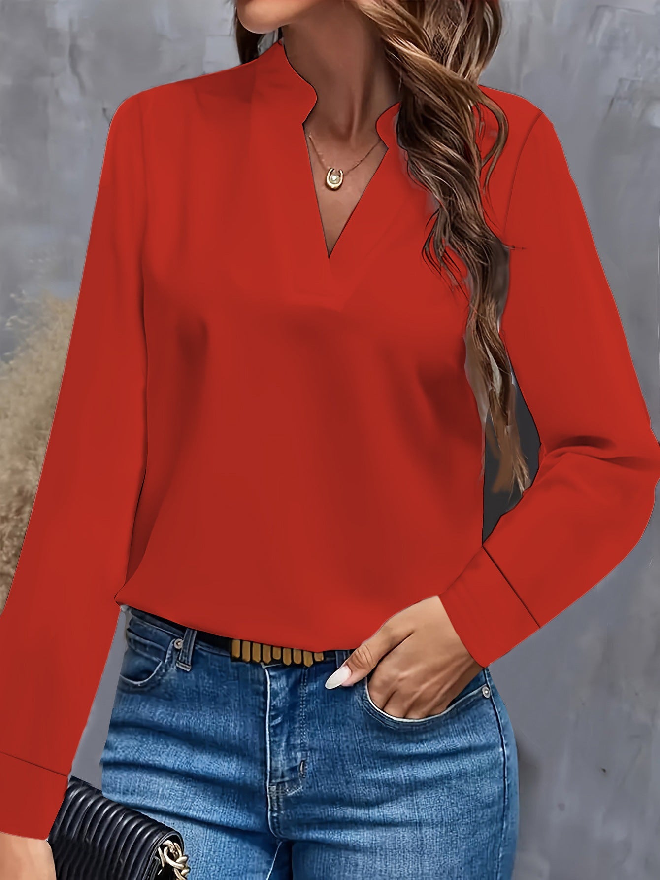 Damen Bluse mit Stehkragen und langen Ärmeln Stilzeits