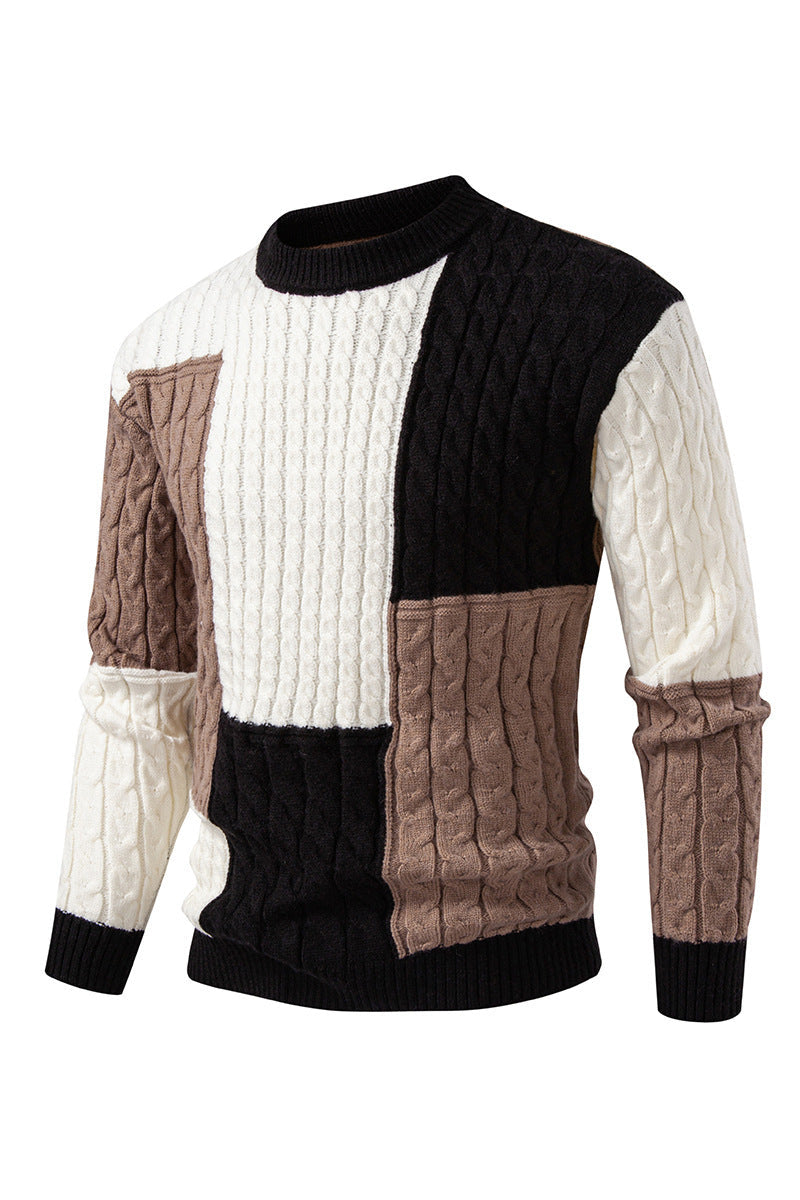 Herren modischer Strickpullover mit kreativer Farbblock-Optik Stilzeits