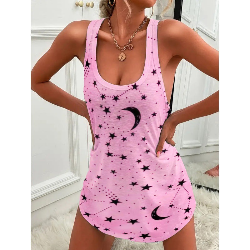 Damen luftiges Trägershirt mit Sternen- und Mondmotiv Stilzeits