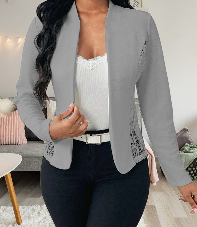 Damen elegante Blazerjacke mit Spitzenakzenten Stilzeits