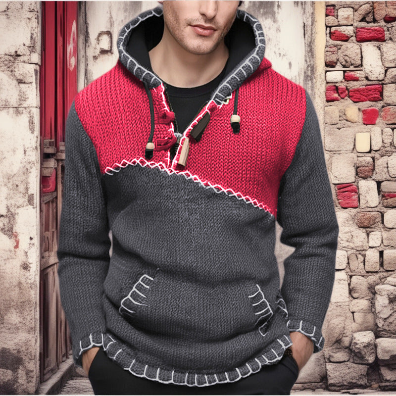 Herren Kapuzenpullover mit einzigartigem Zickzackmuster und hochwertiger Strickstruktur Stilzeits