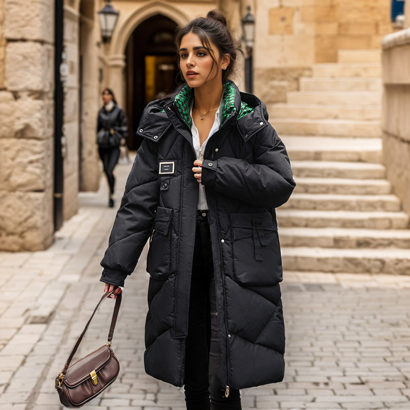 Damen gefütterter langärmliger Winterparka mit verstellbarem Kapuzenkragen und praktischen Taschen Stilzeits