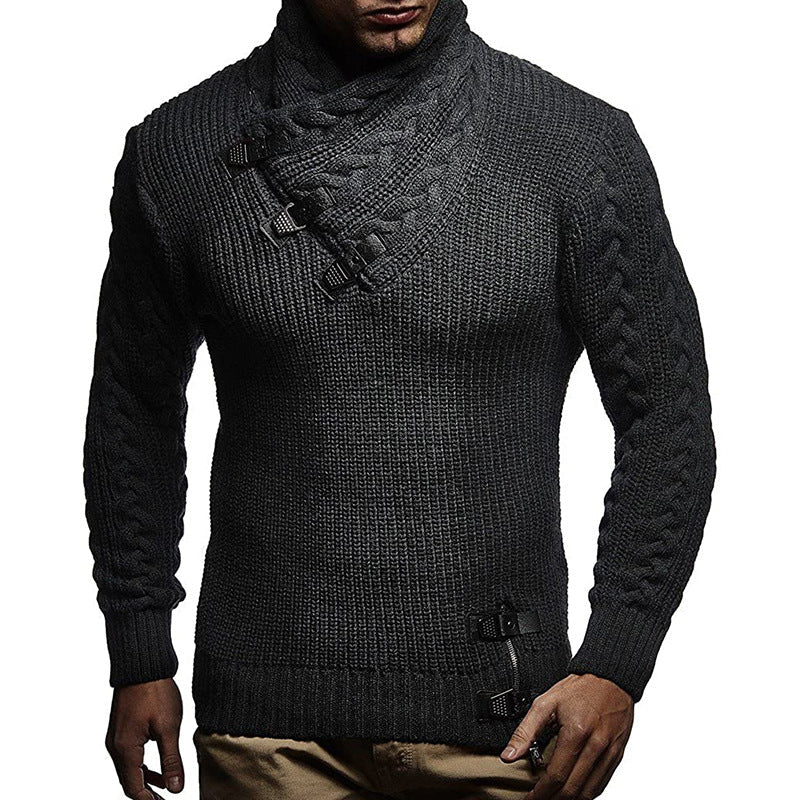 Herren Grobstrickpullover mit modernem Stehkragen und innovativen Knopfdetails Stilzeits