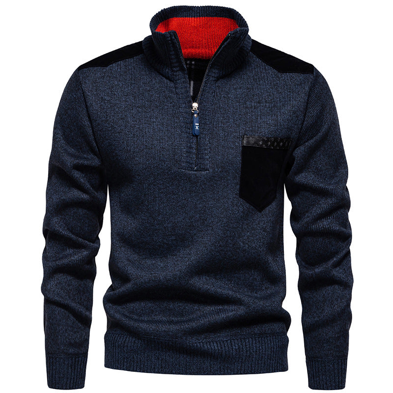 Herren Stehkragenpullover mit kontrastierenden Details und praktischen Taschen Stilzeits