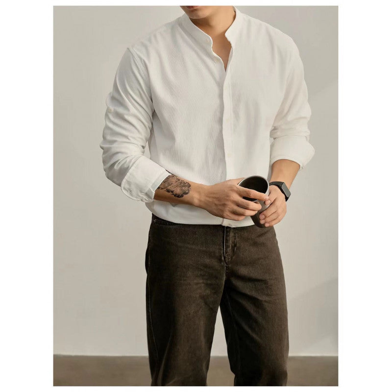 Herren Stehkragenhemd aus feinem gestreiften Stoff Stilzeits