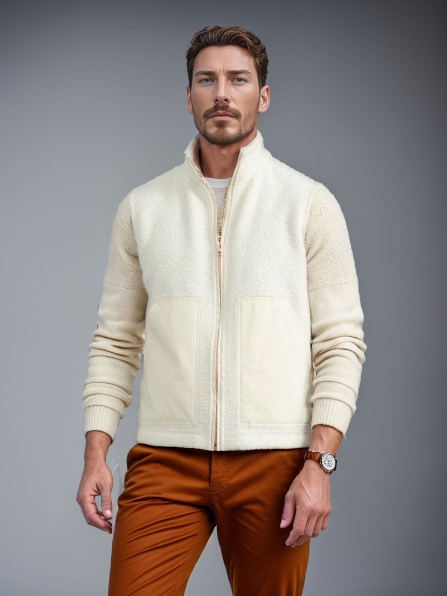 Herren modische Fleecejacke mit strukturiertem Kragen und praktischen Taschen Stilzeits