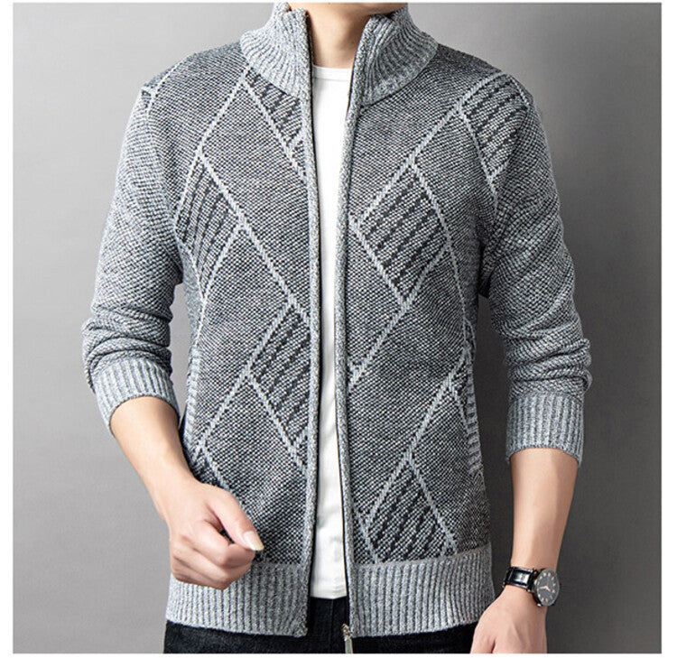 Herren Strickjacke mit modernem Zipper und grafischem Muster Stilzeits