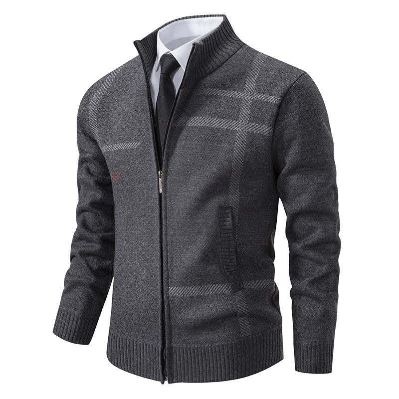Herren Strickjacke mit graphischen Mustern und hohem Kragen Stilzeits