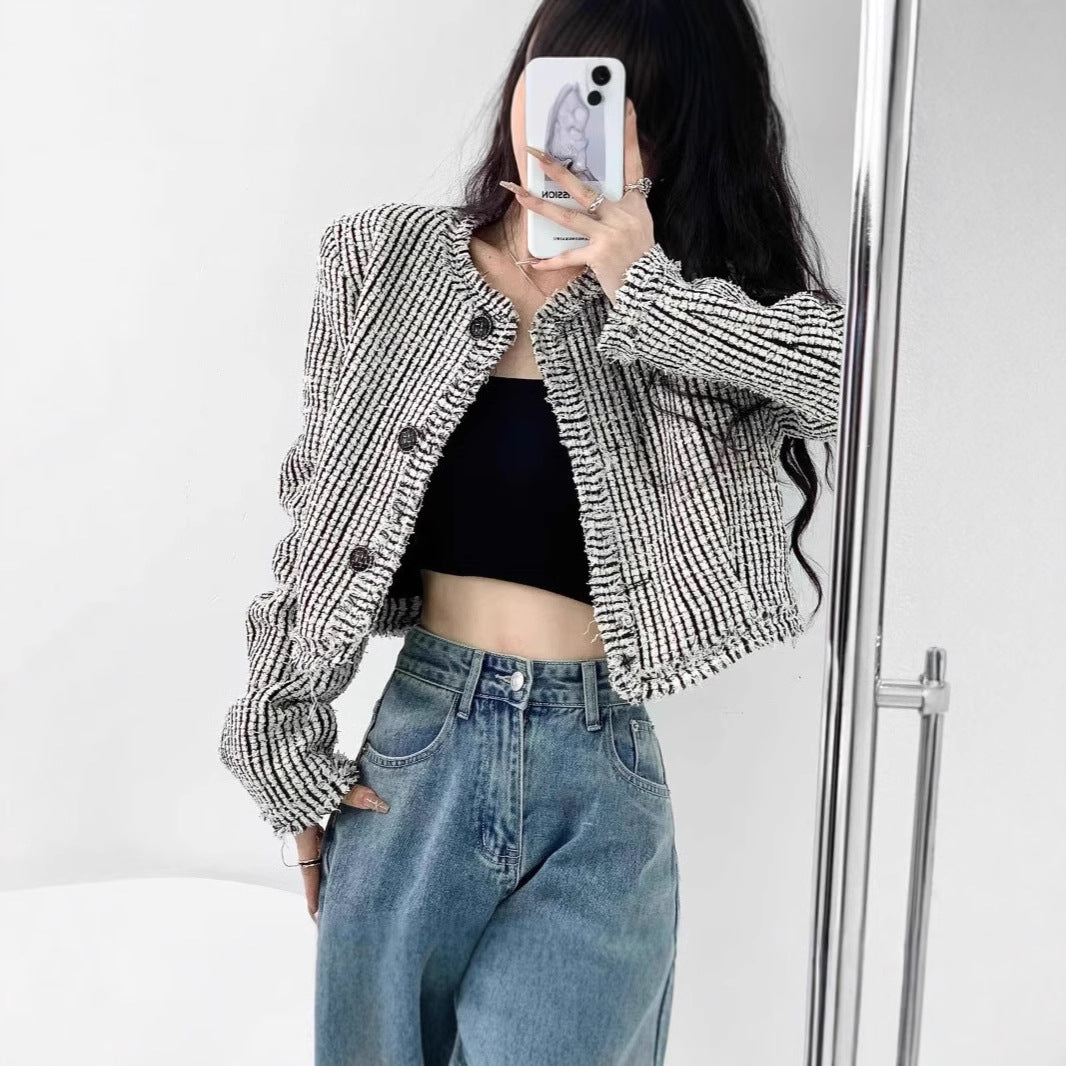 Damen trendige Bouclé-Jacke mit dekorativen Knöpfen und lässigem Schnitt Stilzeits - Stilzeits