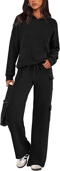 Damen Bequemes Lounge-Set mit Kapuze und weiten Hosen Stilzeits