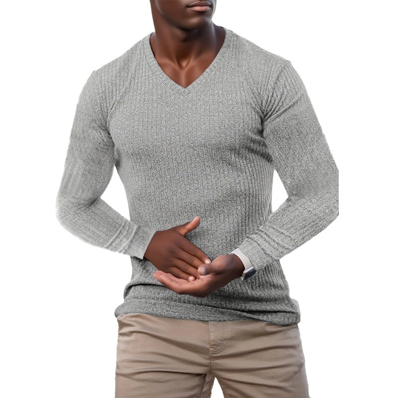 Herren elegantes V-Ausschnitt Pullover aus strukturiertem Strickmaterial Stilzeits