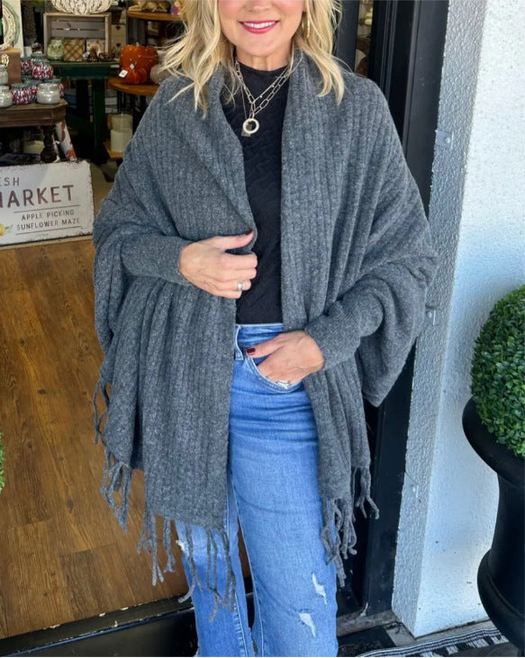 Damen vielseitiger Poncho mit Fransen Stilzeits