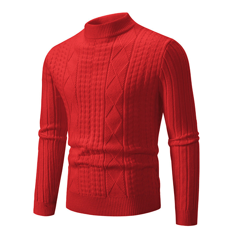 Herren Grobstrickpullover mit modernem Zopfmuster und hohem Kragen Stilzeits