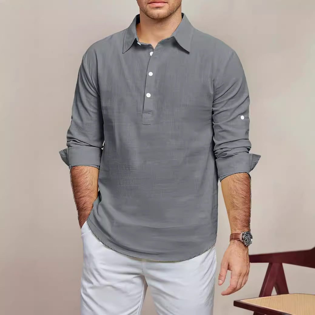 Herren lässiges Langarmhemd mit Knopfleiste und feiner Struktur Stilzeits