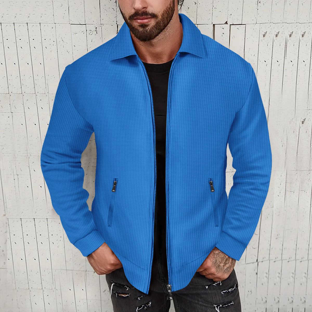 Herren lässige Zip-Jacke mit strukturiertem Design und praktischen Taschen Stilzeits