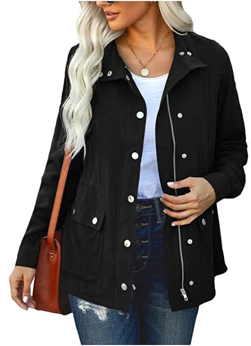 Damen Alltagsjacke mit funktionalen Taschen und Kapuze Stilzeits