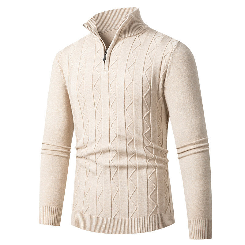 Herren Strickpullover mit stylischem Reißverschluss und Zopfmuster Stilzeits