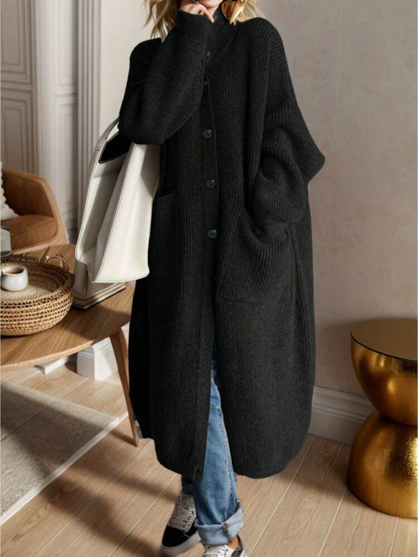 Damen Modische Strickjacke mit großzügigen Taschen und Knopfdetail Stilzeits