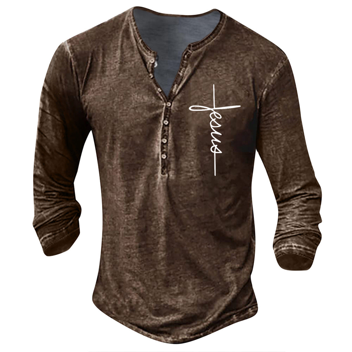 Herren Langarm Henley-Shirt mit kreativem Grafikdruck Stilzeits