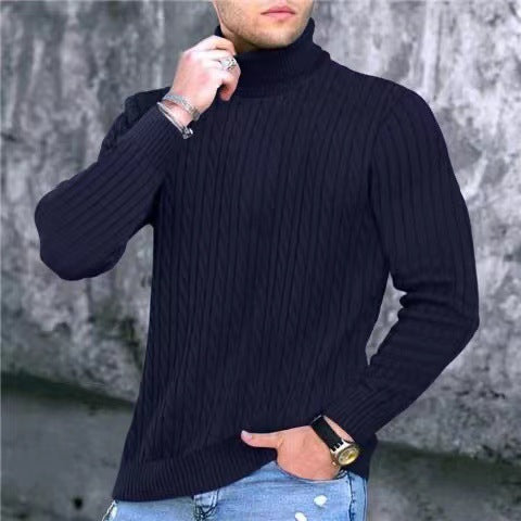 Herren Strickpullover mit modernem Rippmuster und hohem Kragen Stilzeits