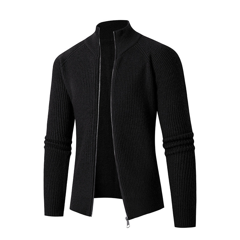 Herren Strickjacke mit hohem Kragen und feiner Rippstruktur Stilzeits