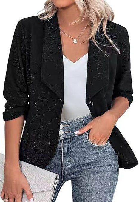 Damen Glitzer Blazerjacke mit femininer Silhouette und elegantem Revers Stilzeits