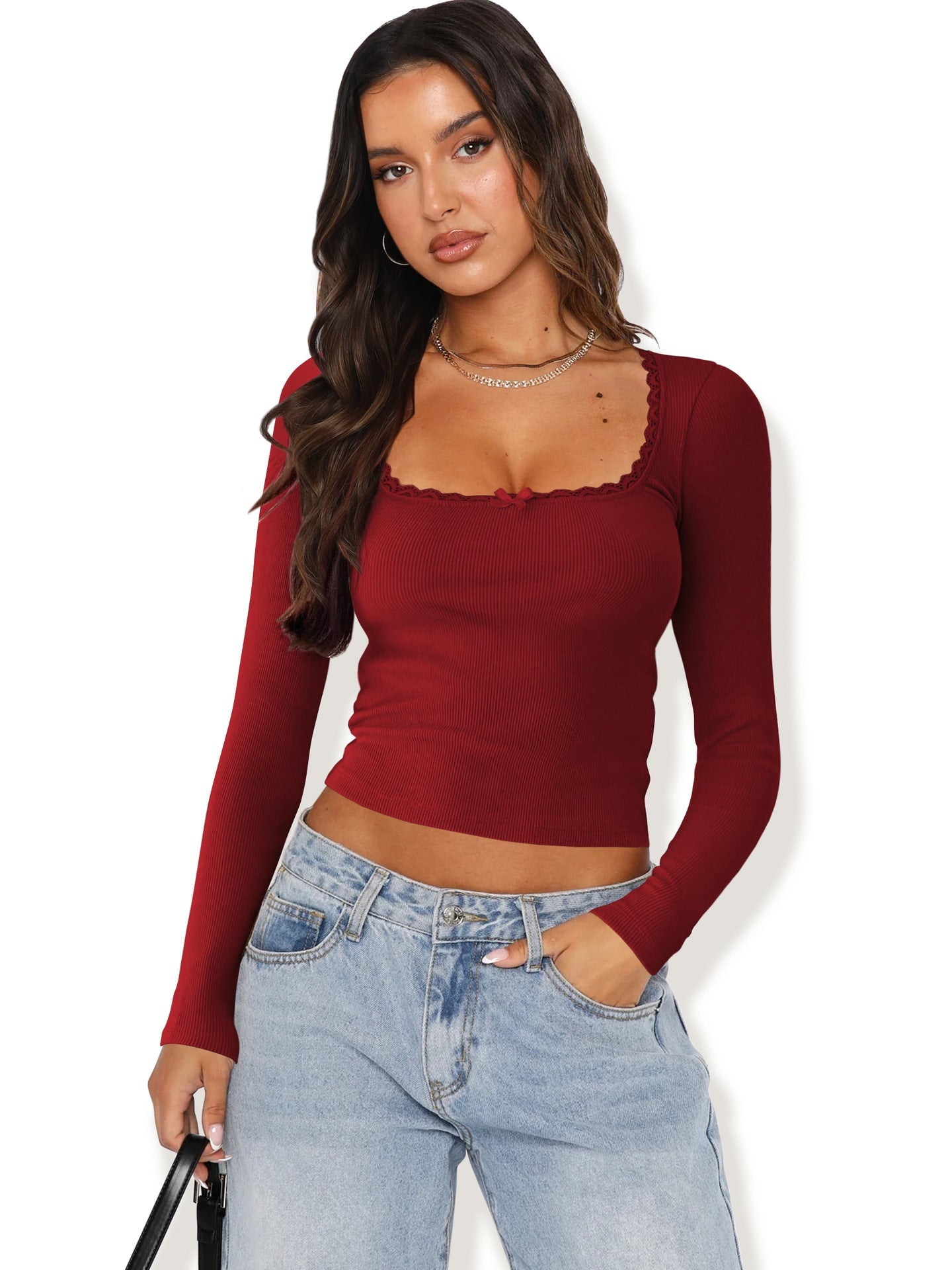 Damen Langarmshirt mit eleganter Rüsche und körpernaher Passform Stilzeits