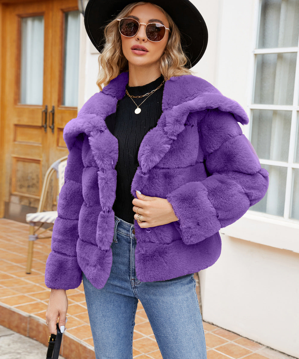 Damen Fleece-Puffjacke mit Kapuze Stilzeits