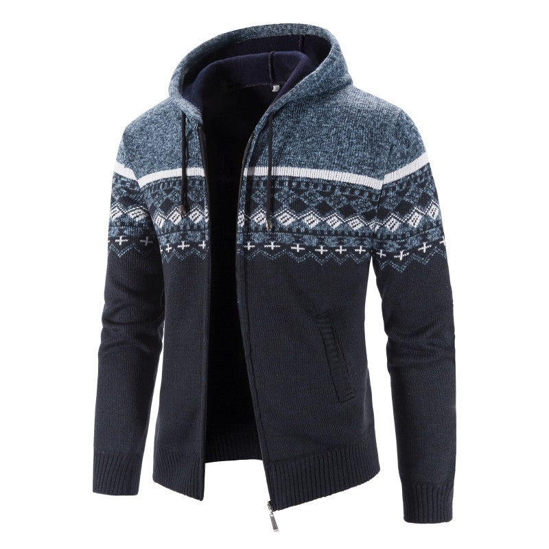 Herren Melierte Strickjacke mit Kapuze und Norweger-Muster Stilzeits