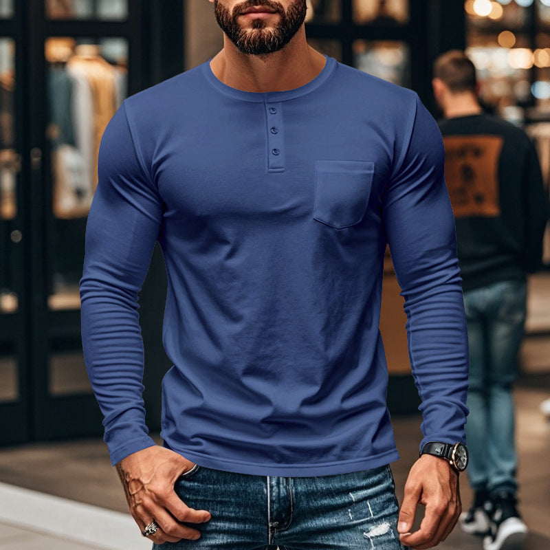 Herren Langarmshirt mit Knopfleiste und Brusttasche Stilzeits