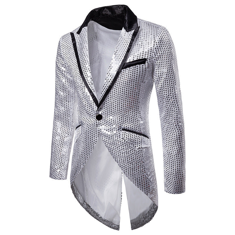 Herren eleganter Pailletten-Blazer mit asymmetrischem Schnitt und luxuriösem Design Stilzeits