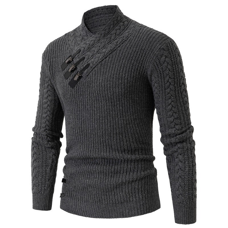 Herren Strickpullover mit elegantem Schalkragen und Zopfmuster Stilzeits