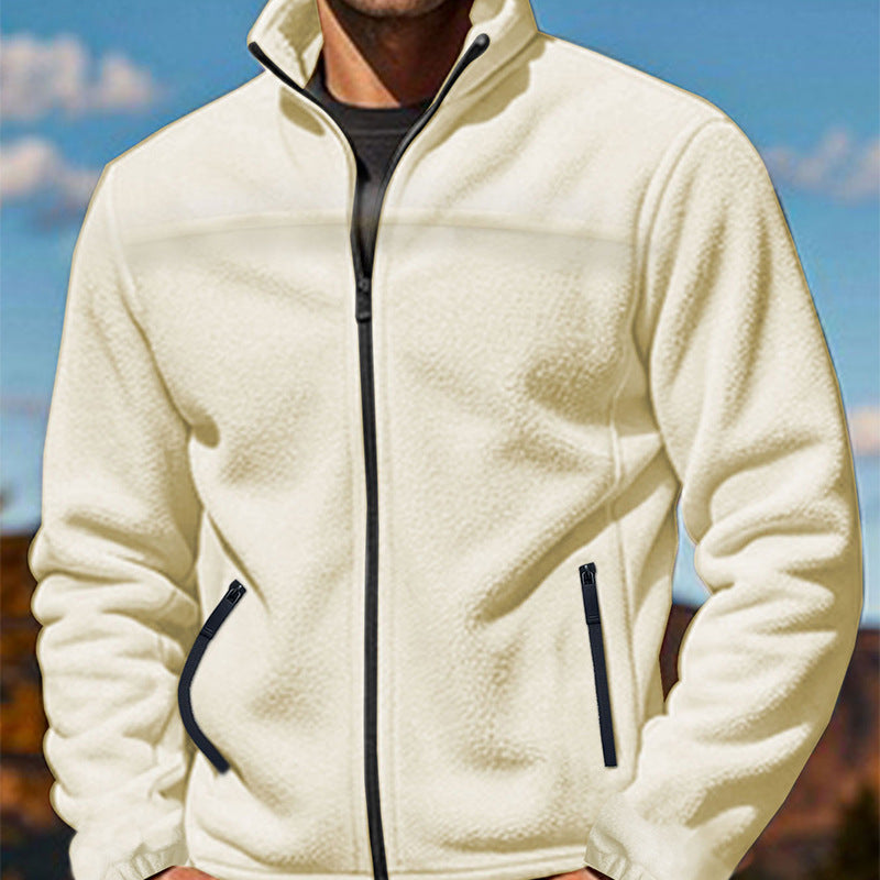 Herren Fleecejacke mit hochschließendem Kragen und Reißverschlusstaschen Stilzeits