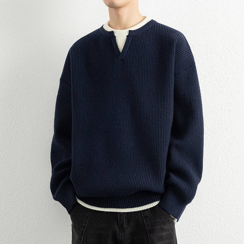 Herren Strickpullover mit V-Ausschnitt und strukturiertem Design Stilzeits