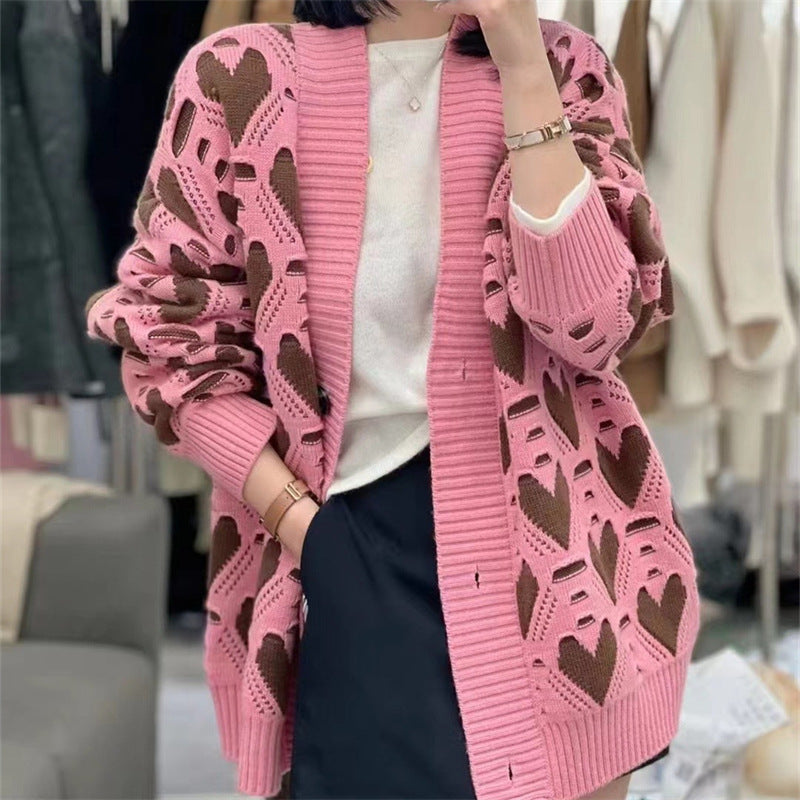 Damen Strickjacke mit Herzmotiv und luxuriösem Schnitt Stilzeits